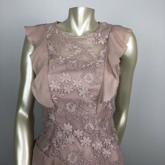 PARKER Gabriel Mini Dress In Pearl Blush Ruffle 6 - Picture 3 of 10